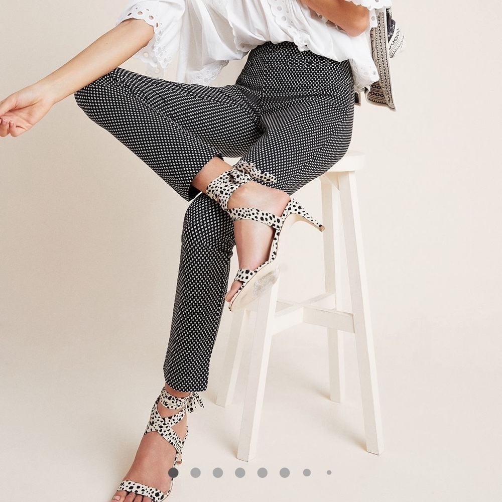 Anthropologie The Essential Slim Pants Trouser Black White Circle Pattern Sz 12 - Picture 3 of 16